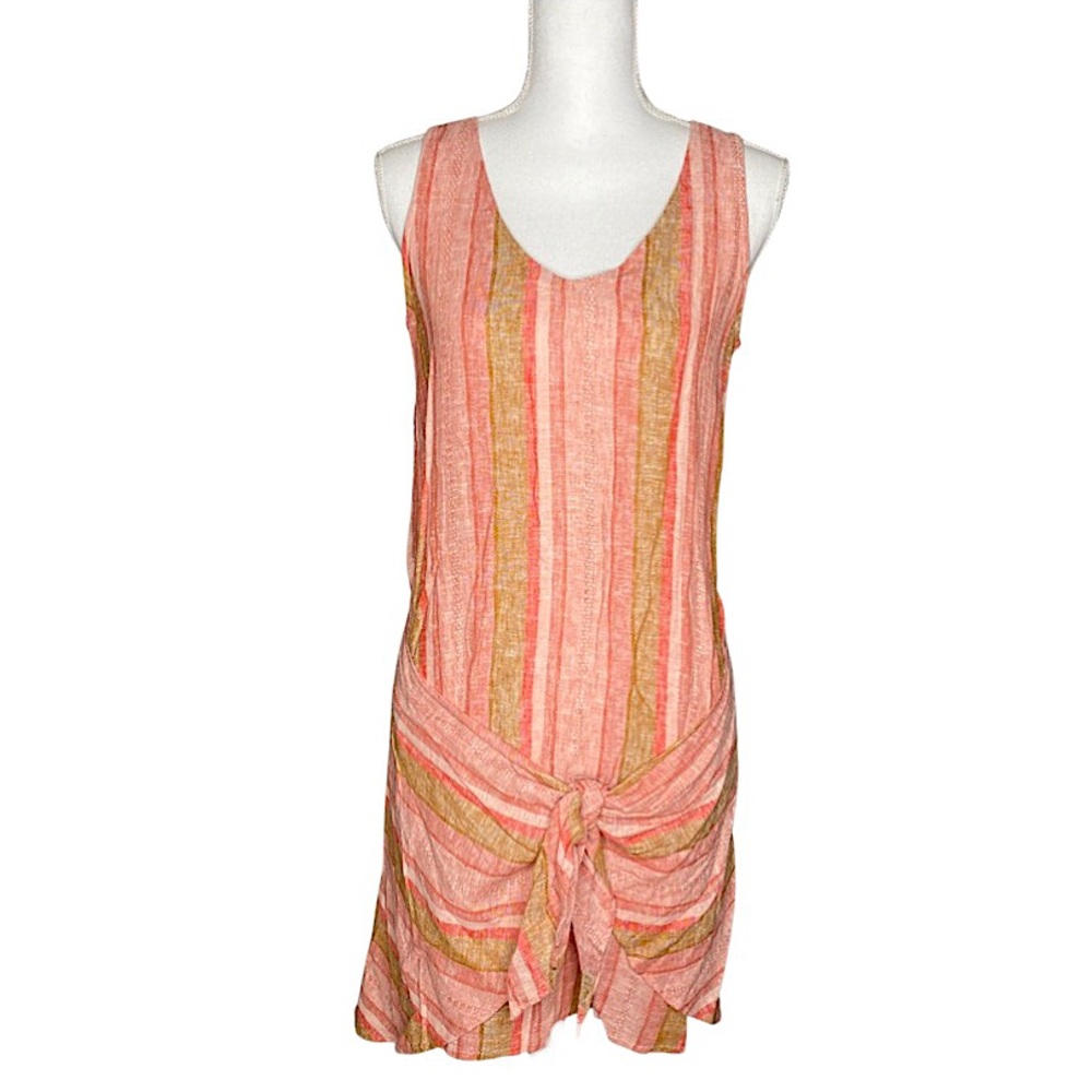 DREW Morgan Striped Linen Wrap Tie-Front Dress Size S